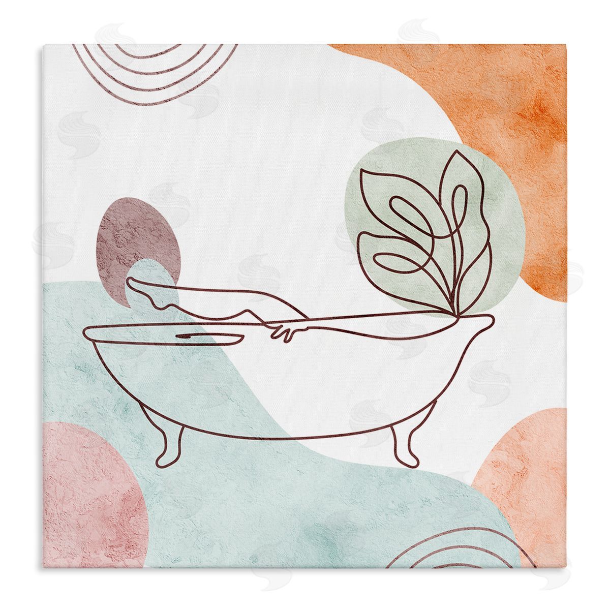 Stupell Studio Girl in Tub Floral Geometric Shapes Stretched Canvas Wall Art Print