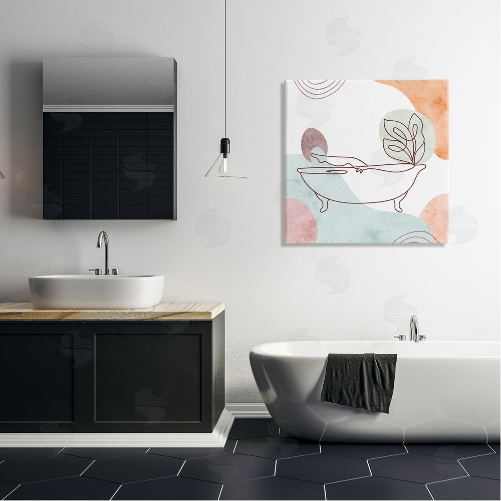 Stupell Studio Girl in Tub Floral Geometric Shapes Canvas Wall Art in Room