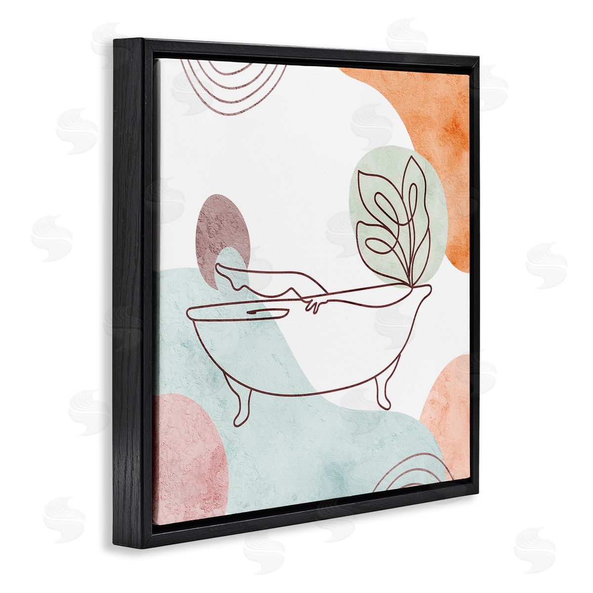 Stupell Studio Girl in Tub Floral Geometric Shapes Black Floating Frame Canvas Wall Art Print