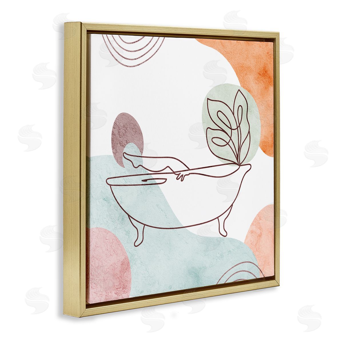 Stupell Studio Girl in Tub Floral Geometric Shapes Gold Floating Frame Canvas Wall Art Print