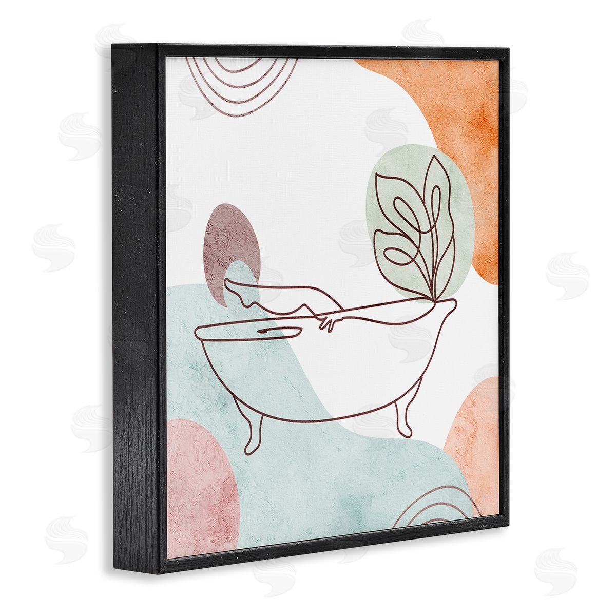 Stupell Studio Girl in Tub Floral Geometric Shapes Black Framed Glicee Wall Art Print
