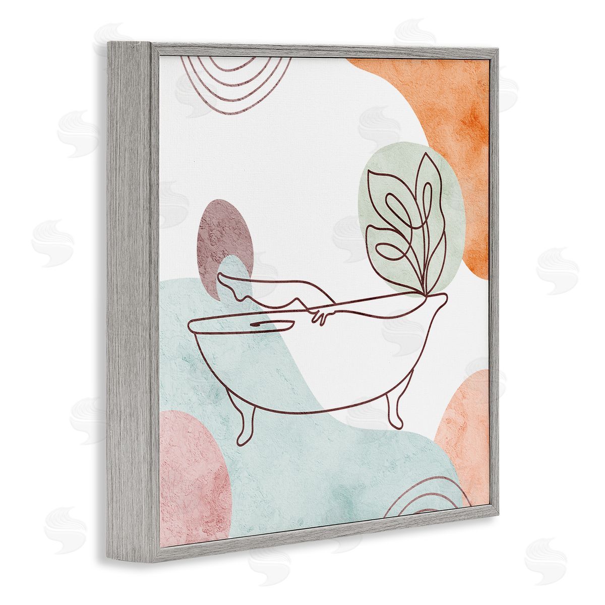 Stupell Studio Girl in Tub Floral Geometric Shapes Gray Framed Glicee Wall Art Print