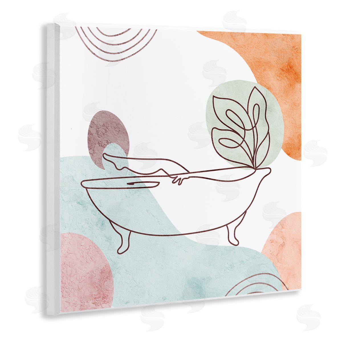 Stupell Studio Girl in Tub Floral Geometric Shapes Wooden Wall Plaque Art Print