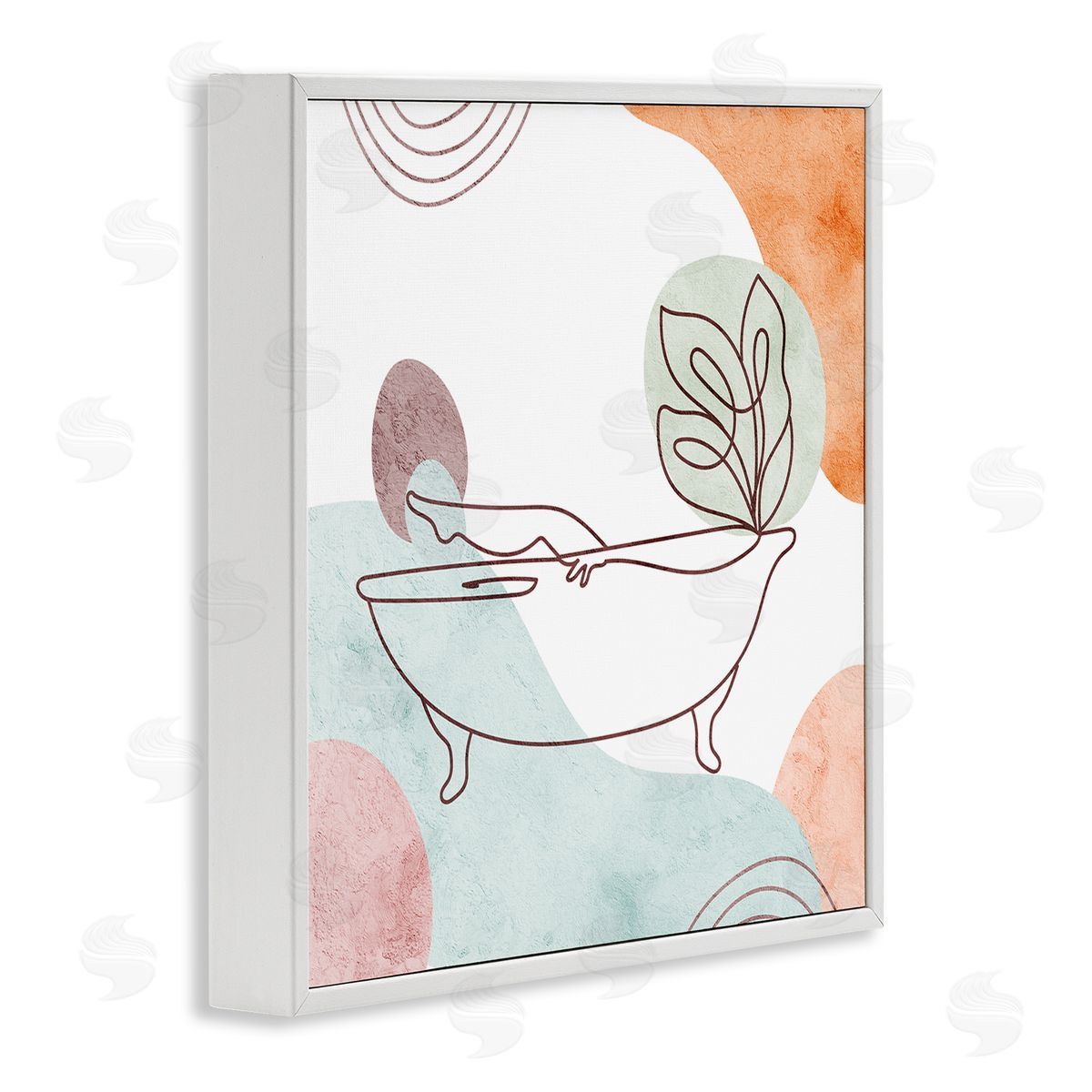 Stupell Studio Girl in Tub Floral Geometric Shapes White Framed Glicee Wall Art Print