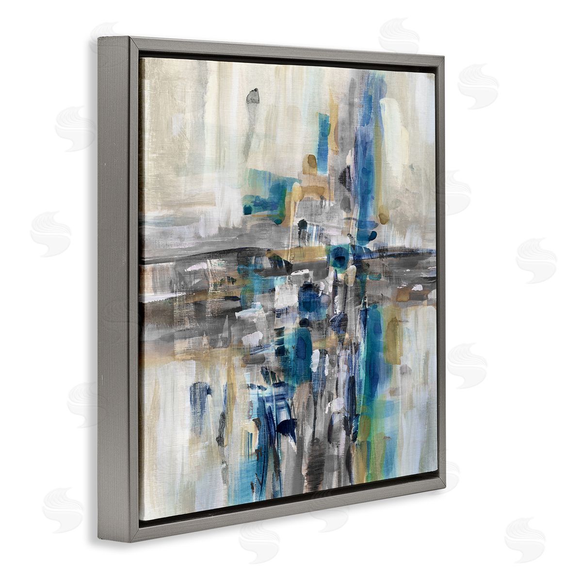 Susan Jill Chaotic Abstract Blue Arrangement Gray Floating Frame Canvas Wall Art Print