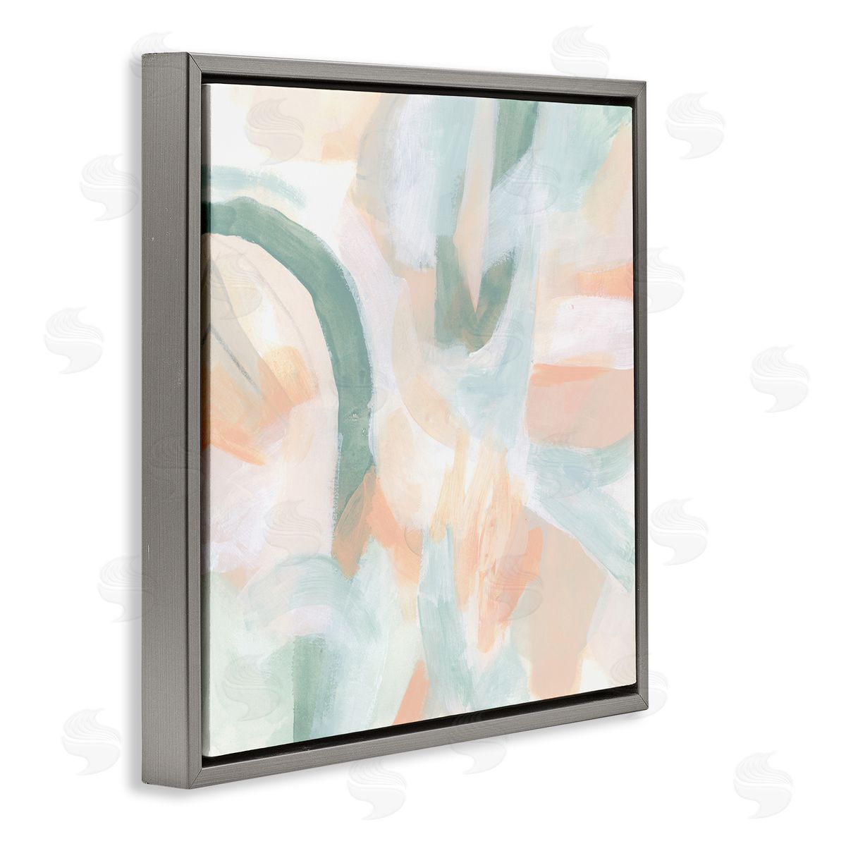 June Erica Vess Modern Soft Shapes Arrangement Gray Floating Frame Canvas Wall Art Print