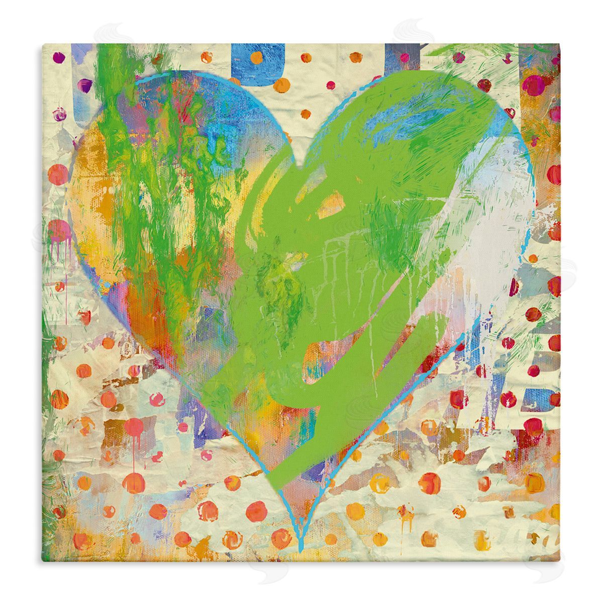 Porter Hastings Lime Green Patterned Heart Shape Stretched Canvas Wall Art Print
