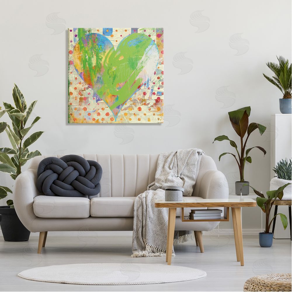 Porter Hastings Lime Green Patterned Heart Shape Canvas Wall Art in Room