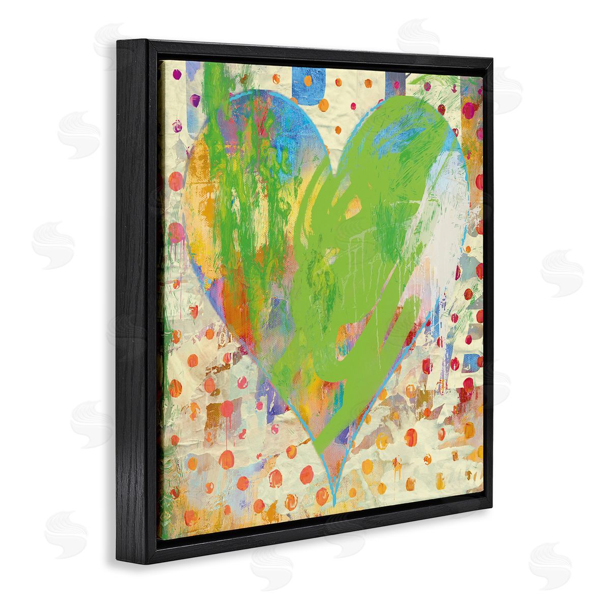 Porter Hastings Lime Green Patterned Heart Shape Black Floating Frame Canvas Wall Art Print