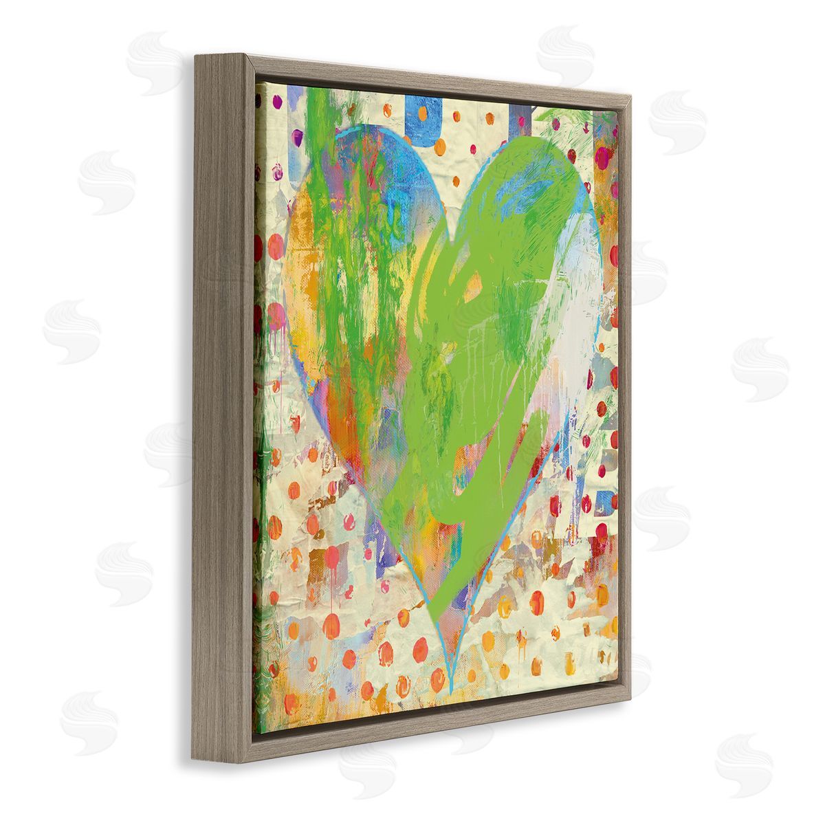 Porter Hastings Lime Green Patterned Heart Shape Brown Floating Frame Canvas Wall Art Print