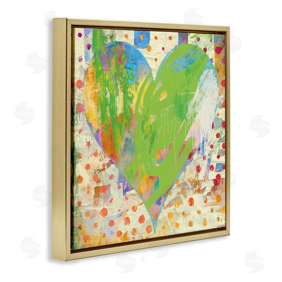 Porter Hastings Lime Green Patterned Heart Shape Gold Floating Frame Canvas Wall Art Print