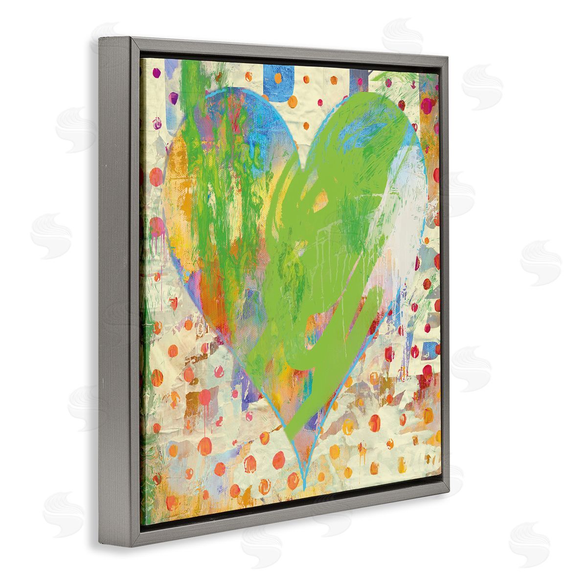 Porter Hastings Lime Green Patterned Heart Shape Gray Floating Frame Canvas Wall Art Print