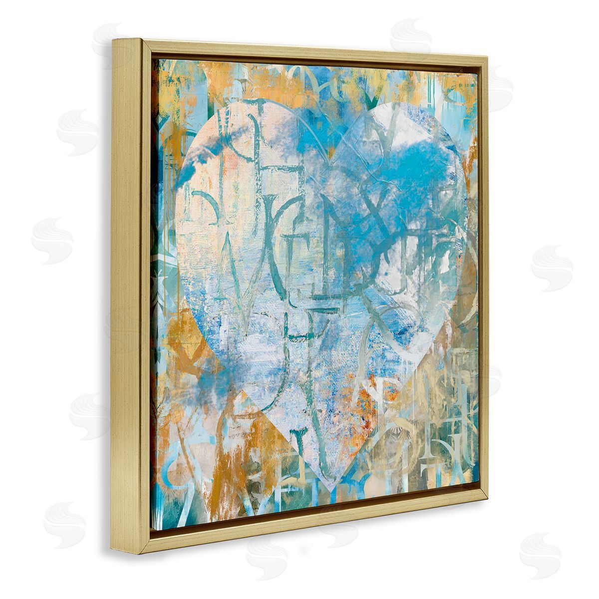Porter Hastings Layered Typography Heart Shape Gold Floating Frame Canvas Wall Art Print