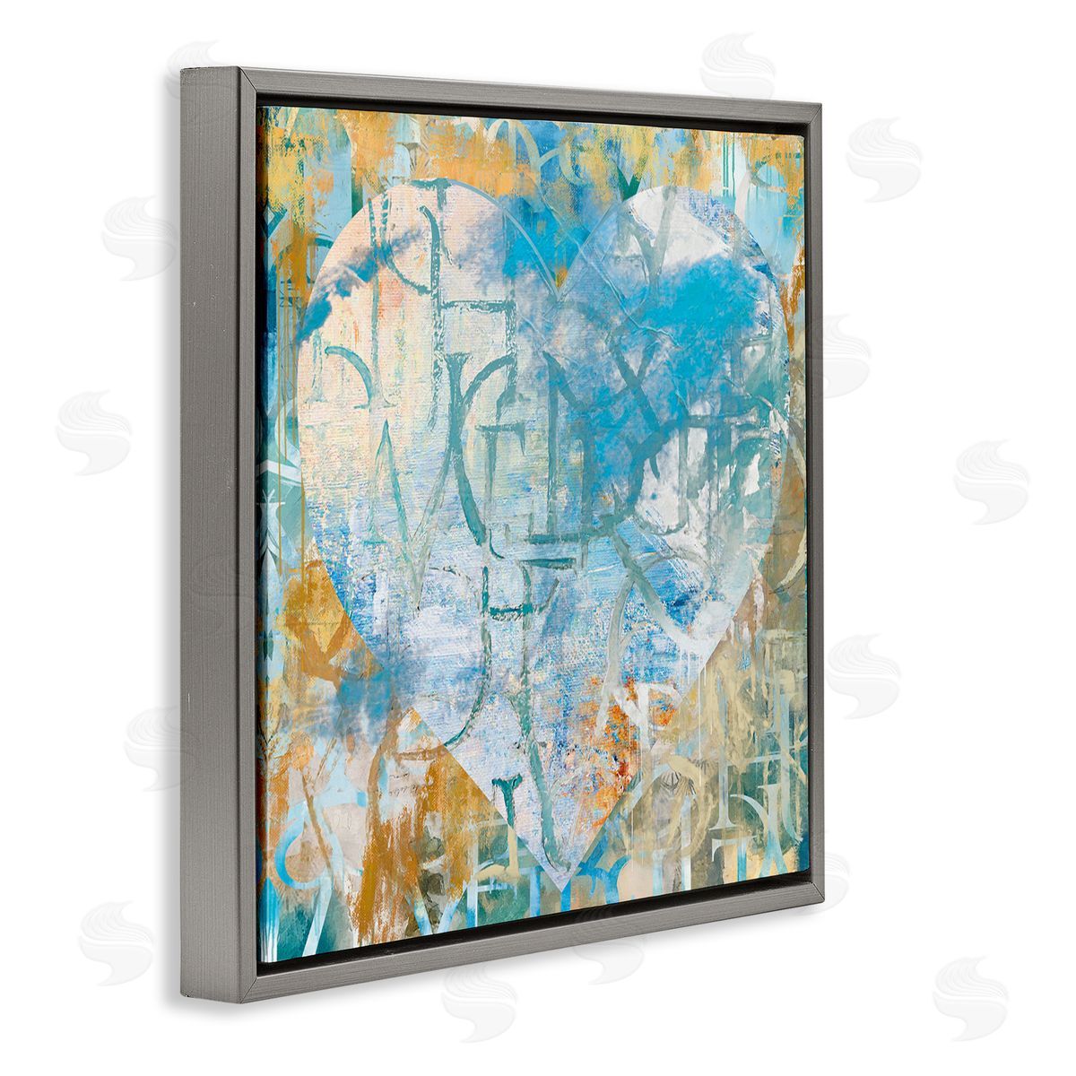 Porter Hastings Layered Typography Heart Shape Gray Floating Frame Canvas Wall Art Print