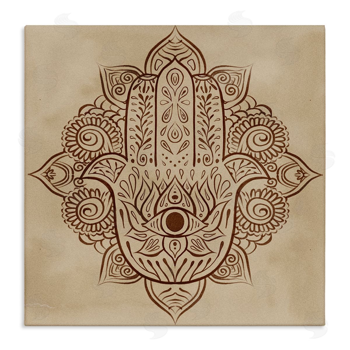 Ziwei Li Detailed Botanical Hamsa Symbol Stretched Canvas Wall Art Print