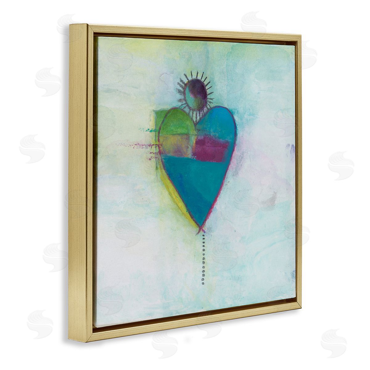 Michelle Oppenheimer Bold Sun Rays Heart Shape Gold Floating Frame Canvas Wall Art Print