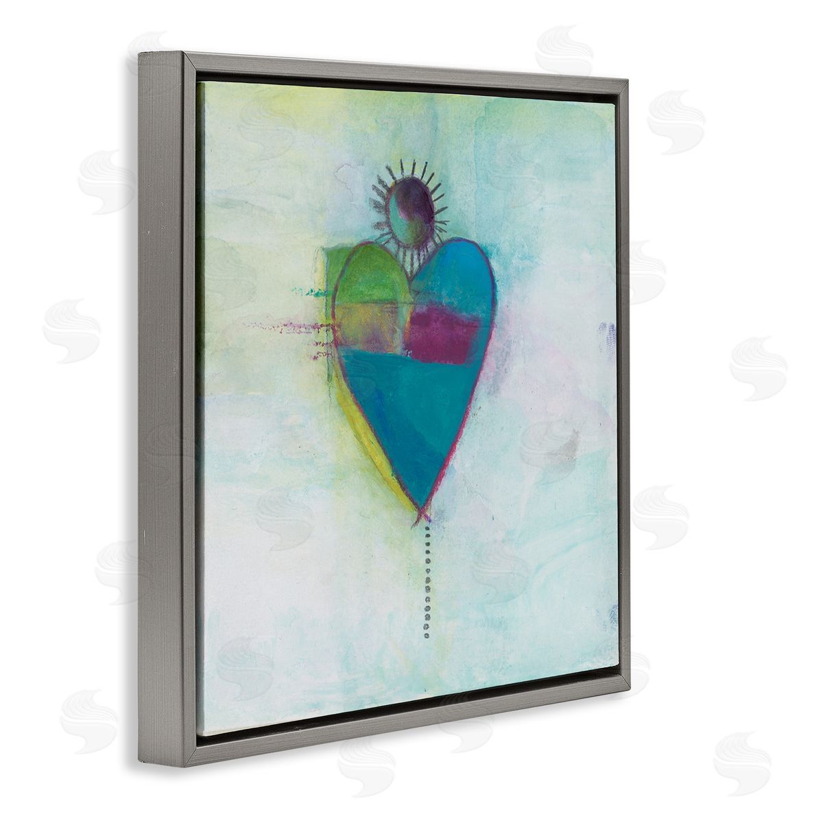 Michelle Oppenheimer Bold Sun Rays Heart Shape Gray Floating Frame Canvas Wall Art Print