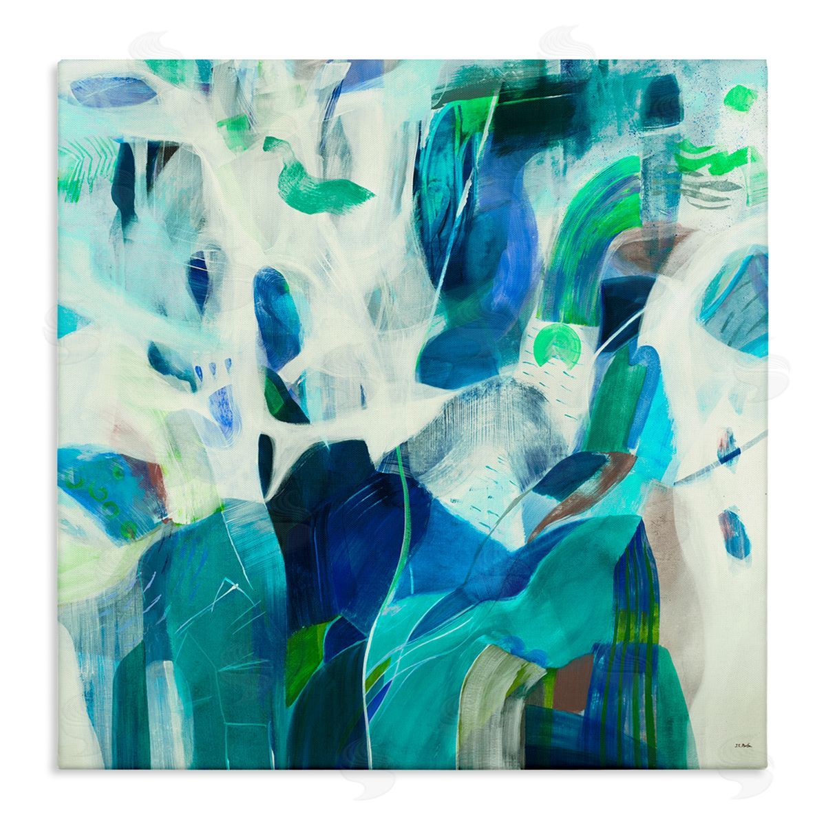 Jill Martin Wavy Blue Abstract Forms Stretched Canvas Wall Art Print