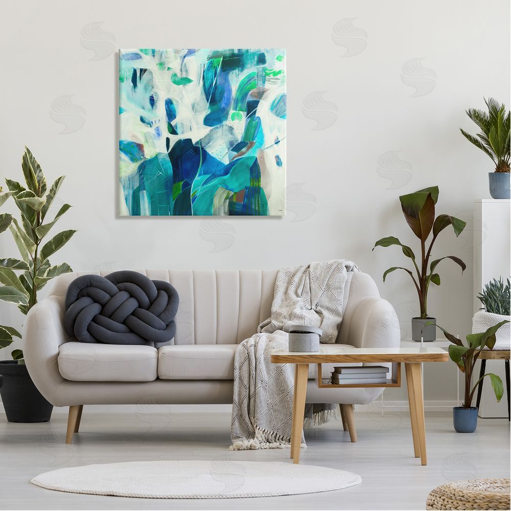 Jill Martin Wavy Blue Abstract Forms Canvas Wall Art in Room