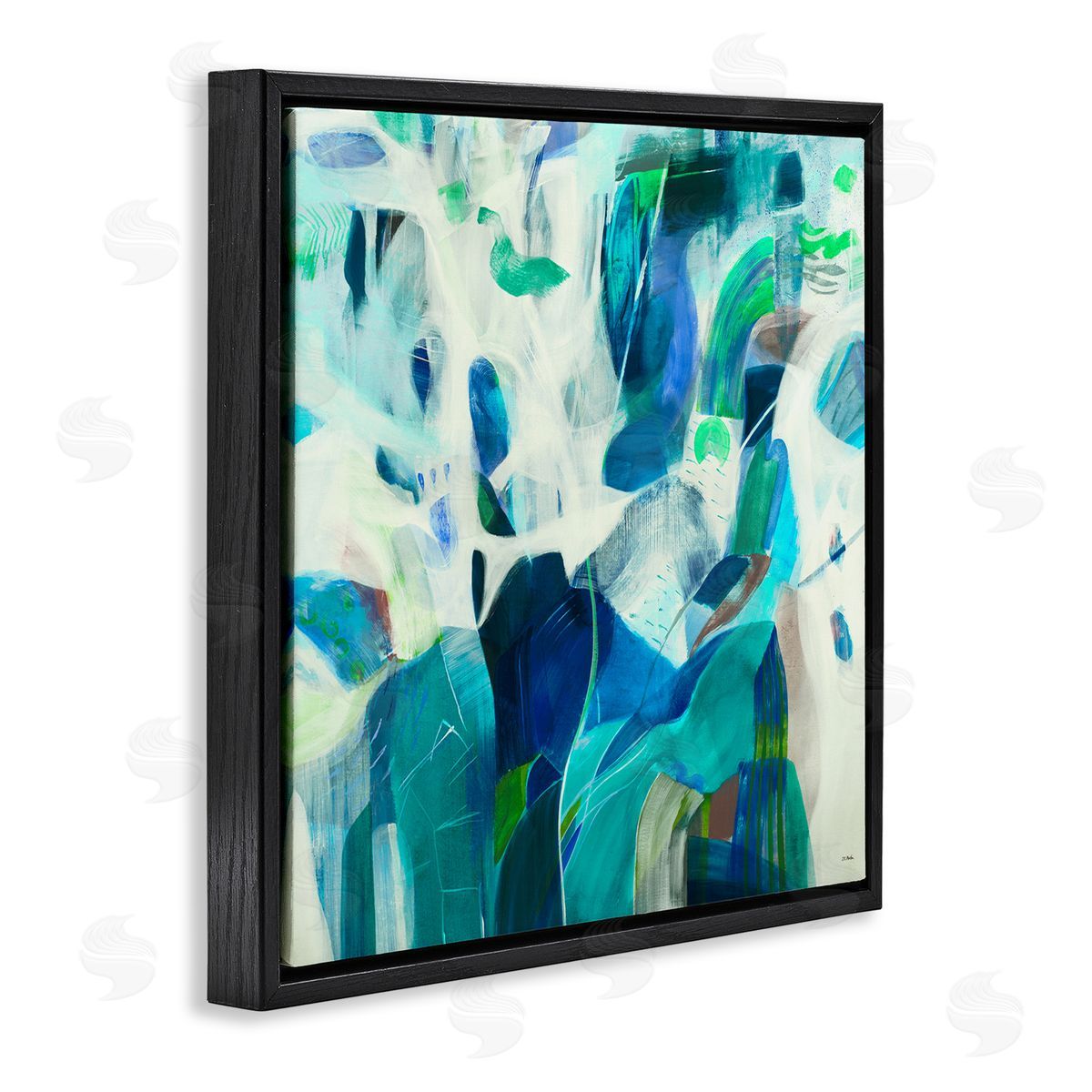 Jill Martin Wavy Blue Abstract Forms Black Floating Frame Canvas Wall Art Print