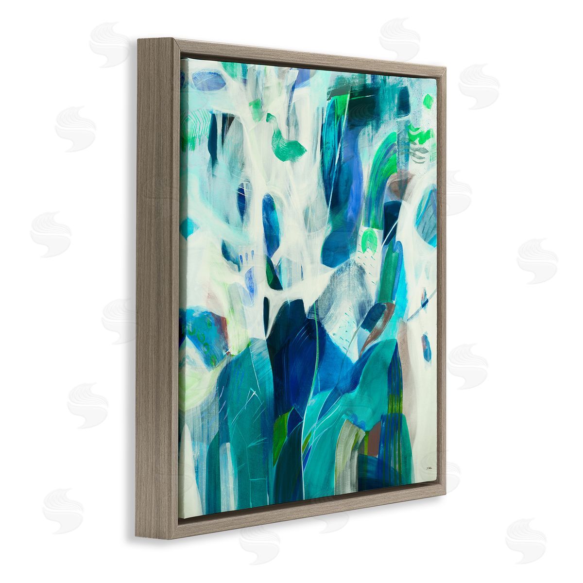 Jill Martin Wavy Blue Abstract Forms Brown Floating Frame Canvas Wall Art Print
