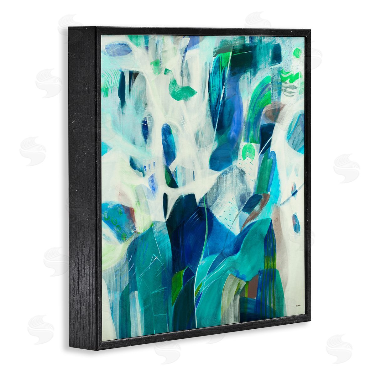 Jill Martin Wavy Blue Abstract Forms Black Framed Glicee Wall Art Print