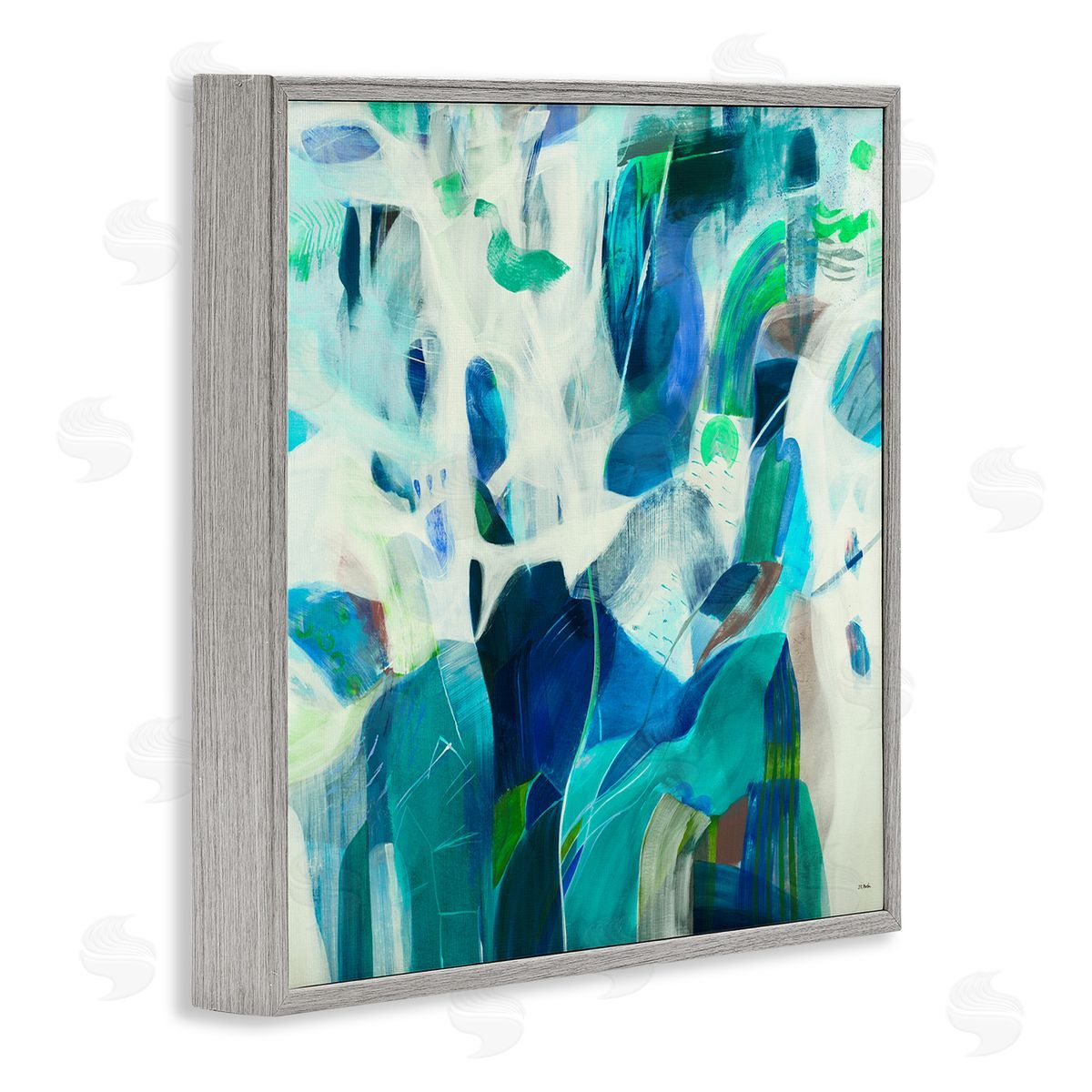 Jill Martin Wavy Blue Abstract Forms Gray Framed Glicee Wall Art Print
