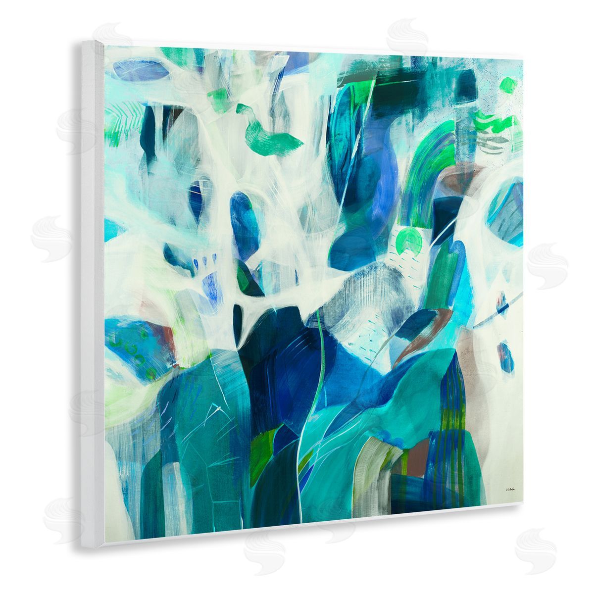 Jill Martin Wavy Blue Abstract Forms Wooden Wall Plaque Art Print