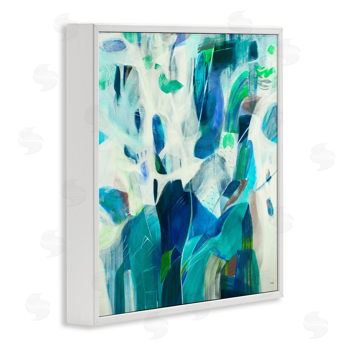 Jill Martin Wavy Blue Abstract Forms White Framed Glicee Wall Art Print