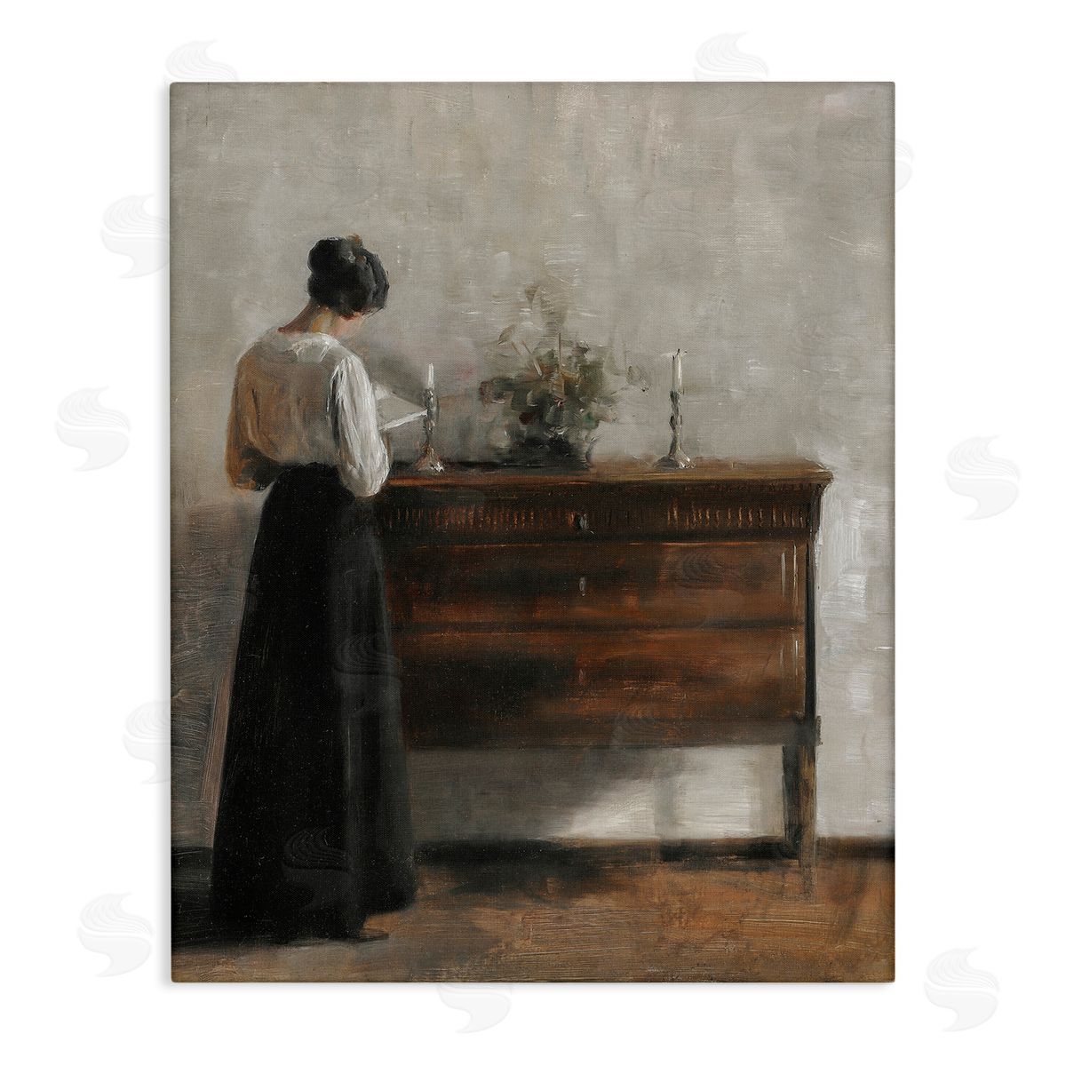 Lettered and Lined Classic Woman In Dress Reading 