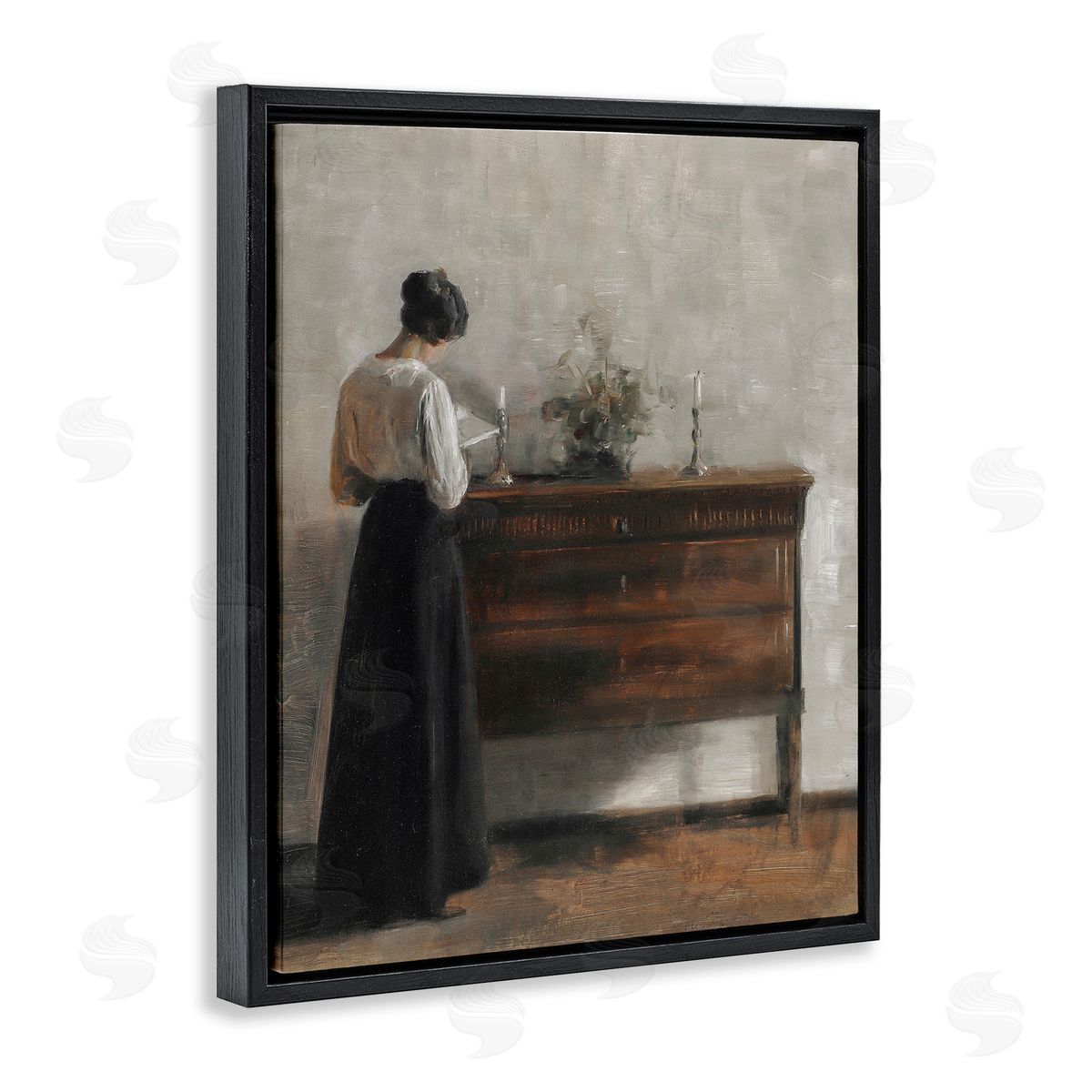 Lettered and Lined Classic Woman In Dress Reading 