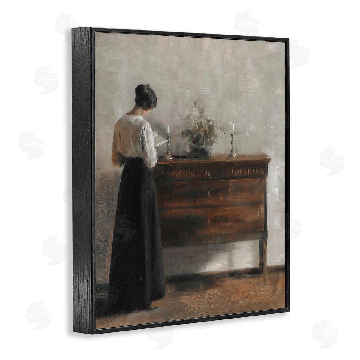 Lettered and Lined Classic Woman In Dress Reading 