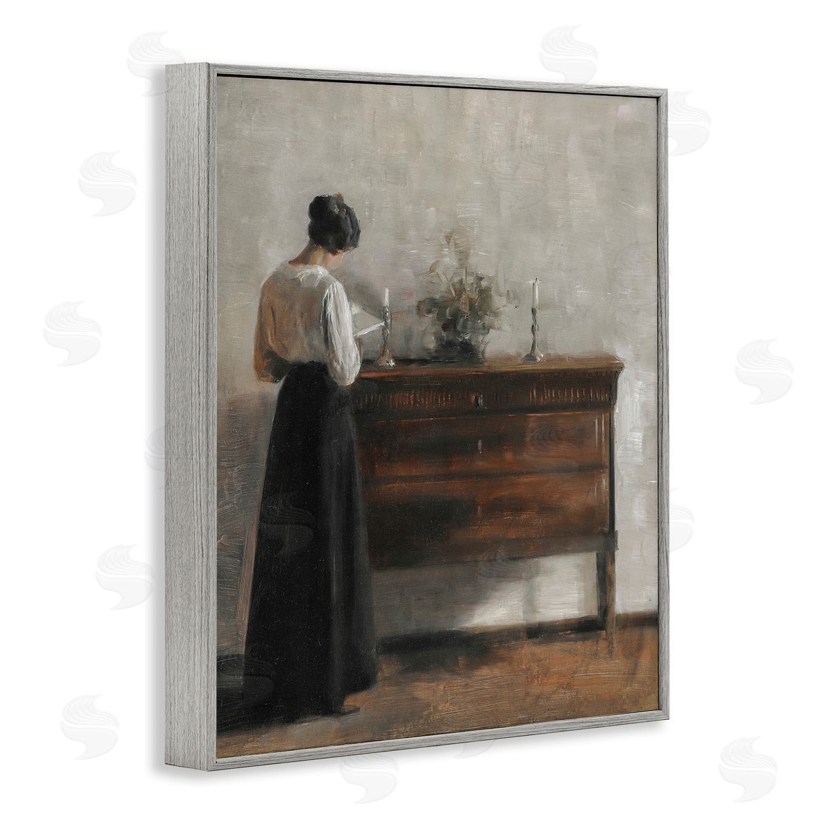 Lettered and Lined Classic Woman In Dress Reading 