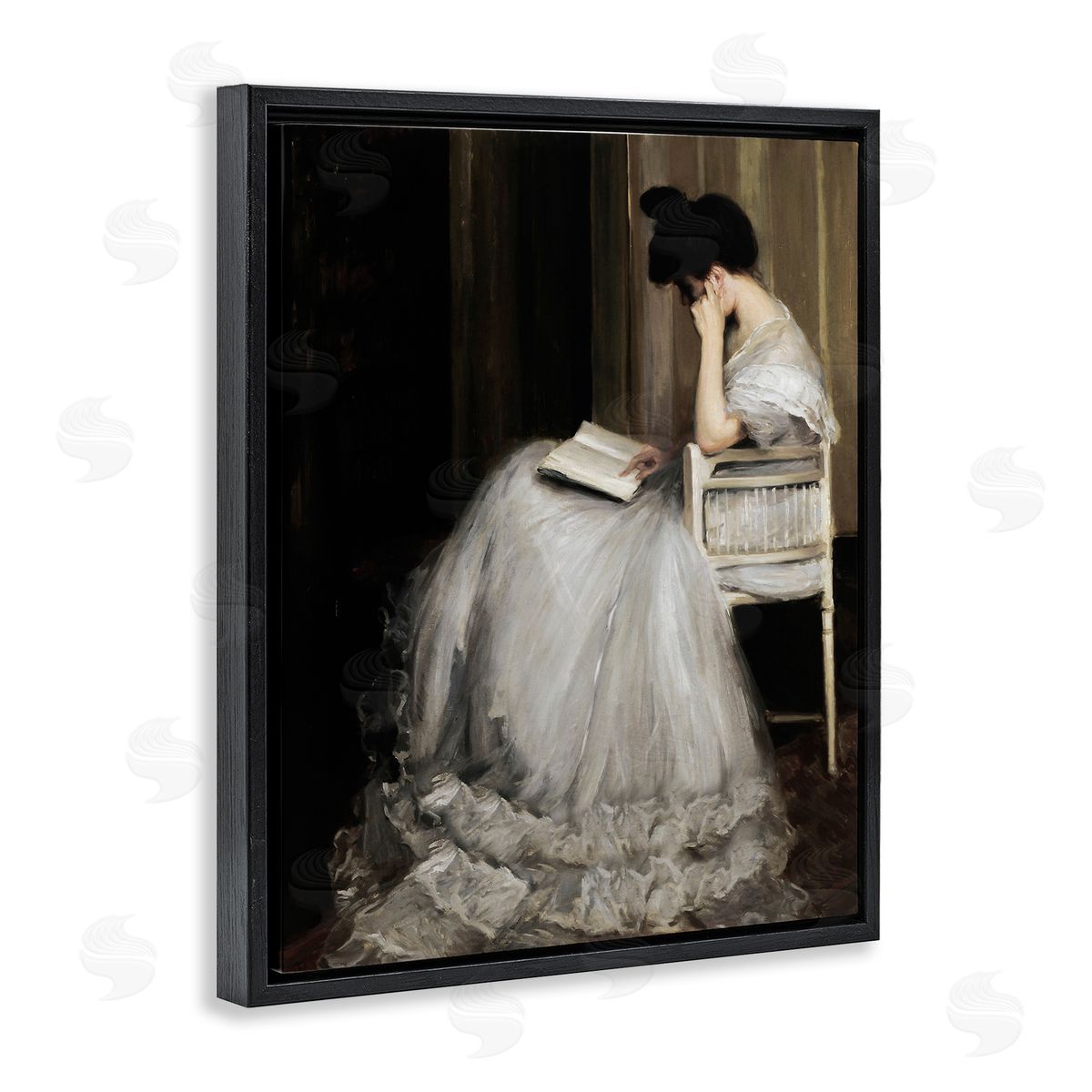 Lettered and Lined Woman in Gown Reading Portrait