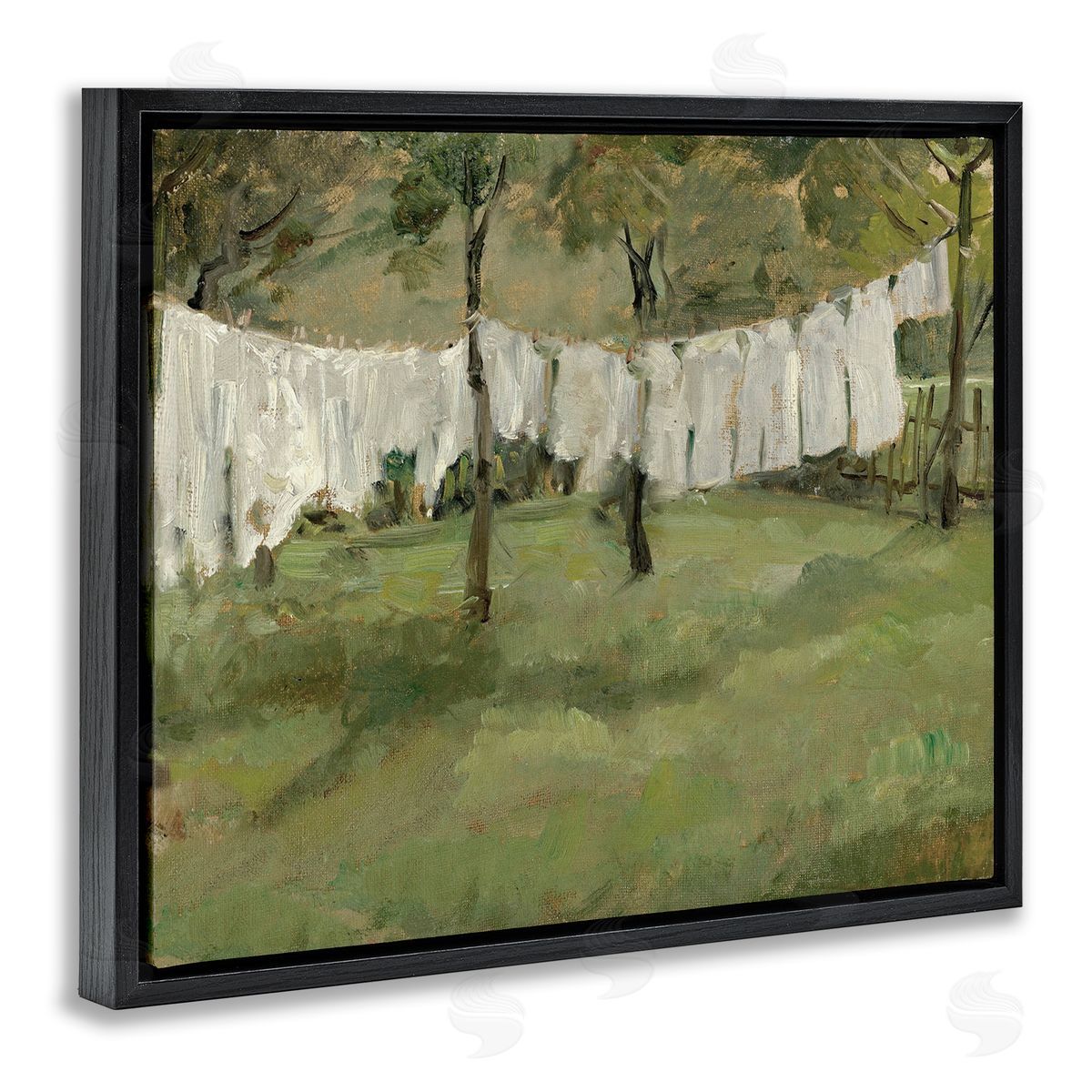 Abstract Country Clothesline Scene Black Floating Frame Canvas Wall Art, Home Decor by Lettered and Lined