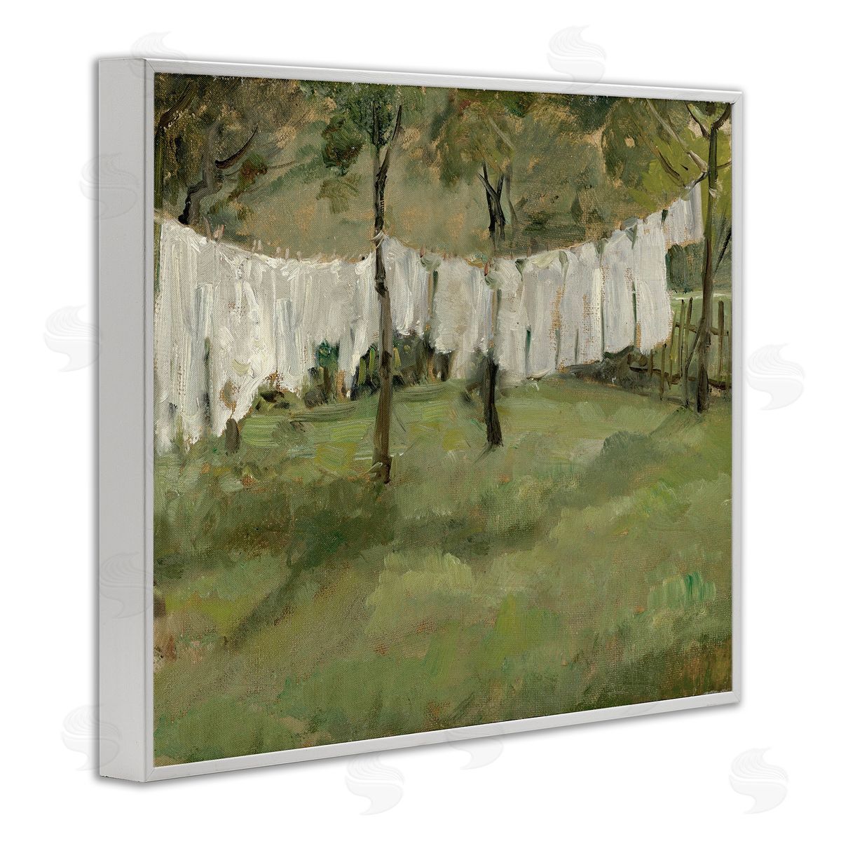 Abstract Country Clothesline Scene White Frame Print Wall Art, Home Decor by Lettered and Lined