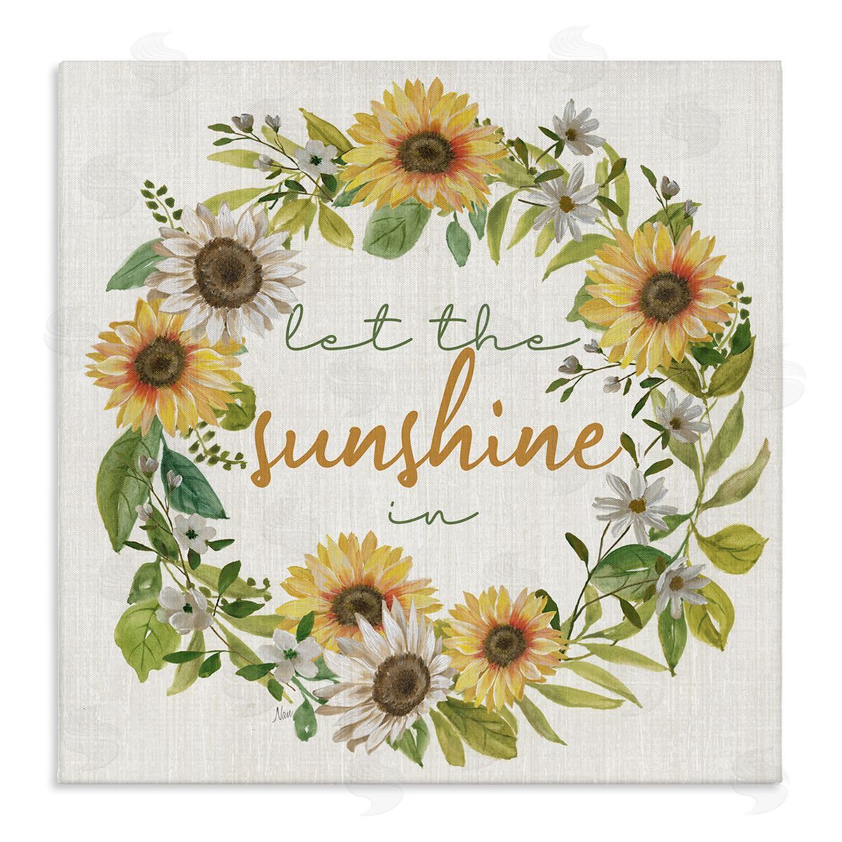 Nan Let The Sunshine In Sunflower Wreath Stretched Canvas Wall Art Print