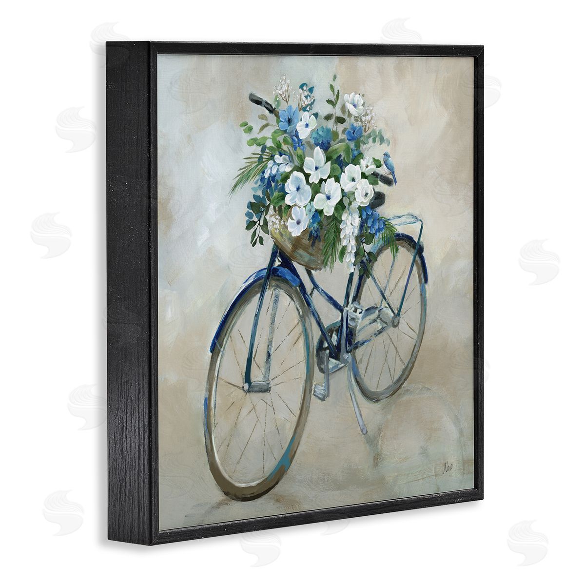 Nan Flower Blooms Bicycle Basket Black Framed Glicee Wall Art Print