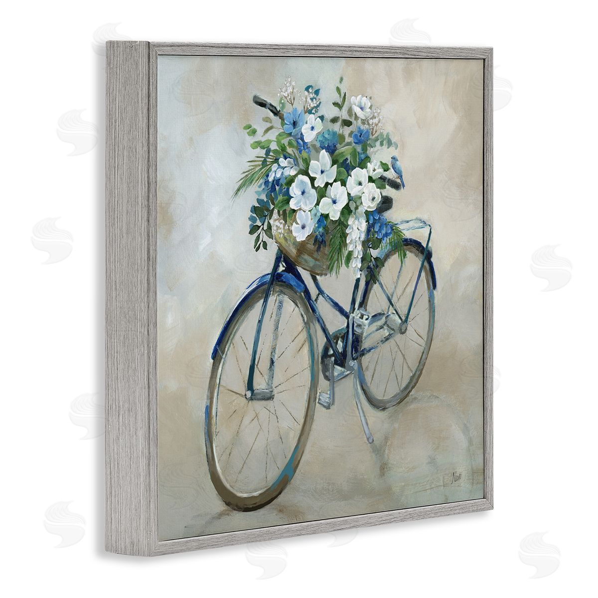 Nan Flower Blooms Bicycle Basket Gray Framed Glicee Wall Art Print