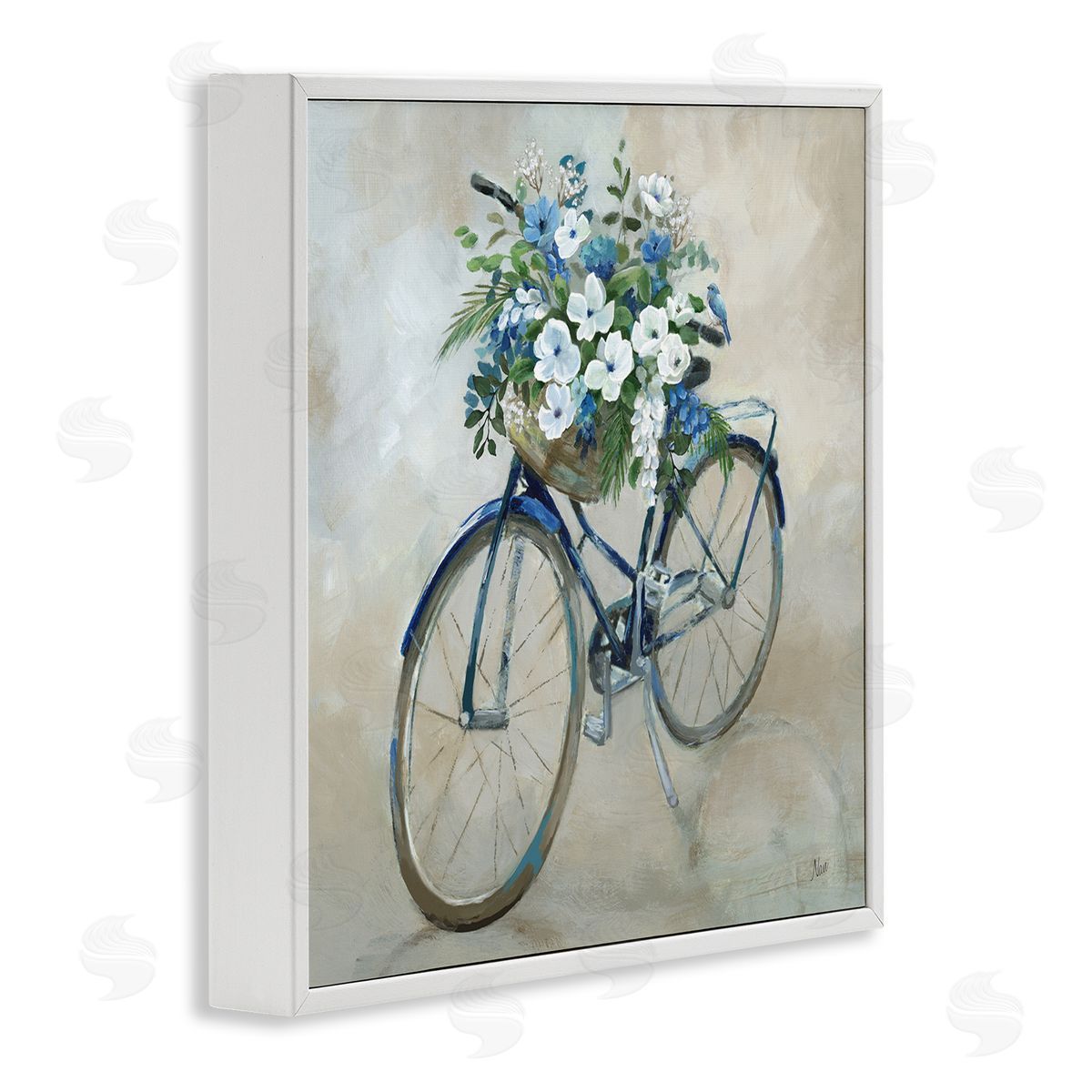 Nan Flower Blooms Bicycle Basket White Framed Glicee Wall Art Print
