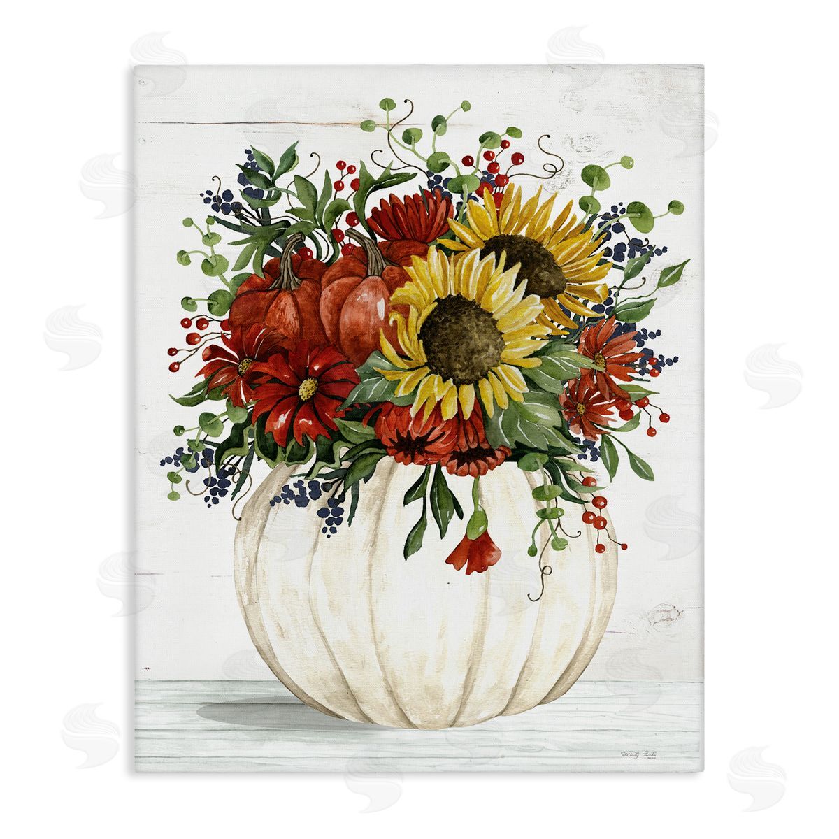 stupell industries Cindy Jacobs | Country Sunflower Pumpkin Bouquet Wall Art