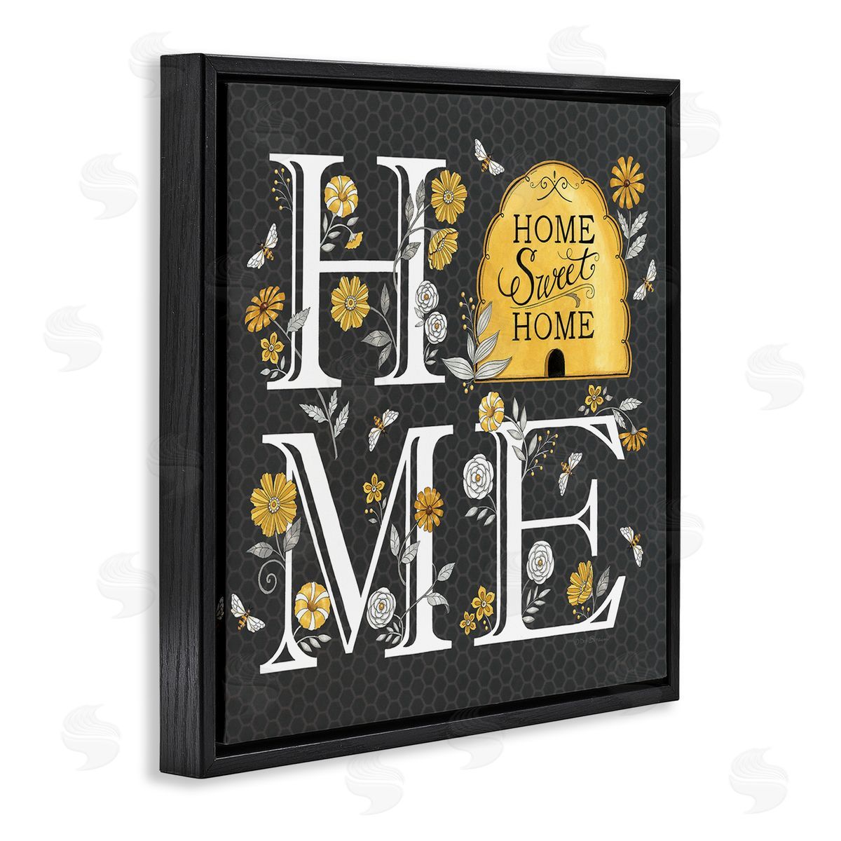 Deb Strain Hive Pattern Sweet Home Botanicals Black Floating Frame Canvas Wall Art Print