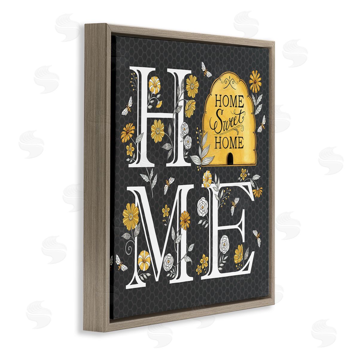Deb Strain Hive Pattern Sweet Home Botanicals Brown Floating Frame Canvas Wall Art Print