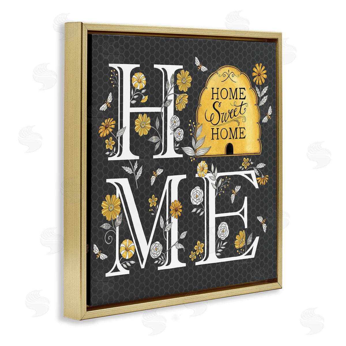 Deb Strain Hive Pattern Sweet Home Botanicals Gold Floating Frame Canvas Wall Art Print