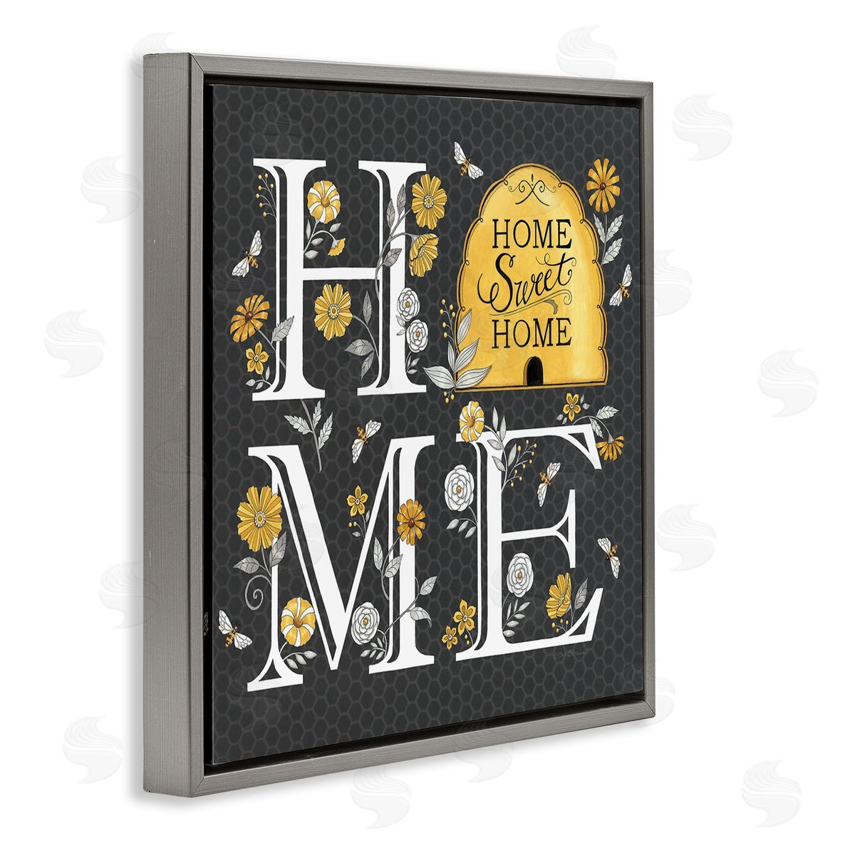 Deb Strain Hive Pattern Sweet Home Botanicals Gray Floating Frame Canvas Wall Art Print