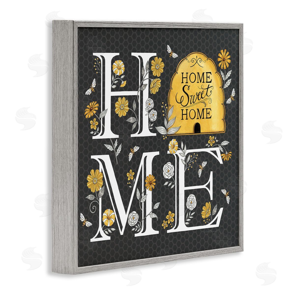 Deb Strain Hive Pattern Sweet Home Botanicals Gray Framed Glicee Wall Art Print