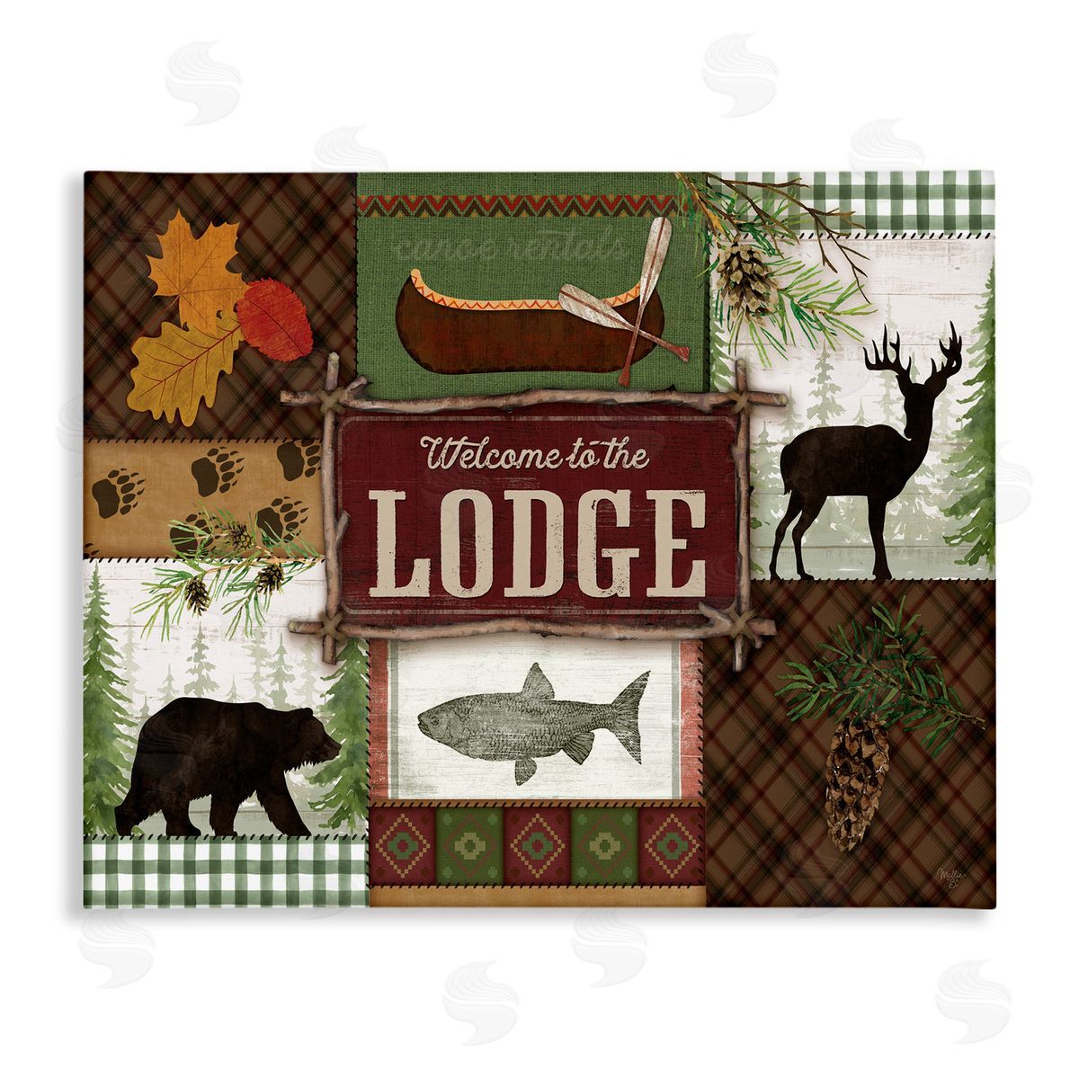 Mollie B. Welcome Lodge Plaid Wildlife Sign