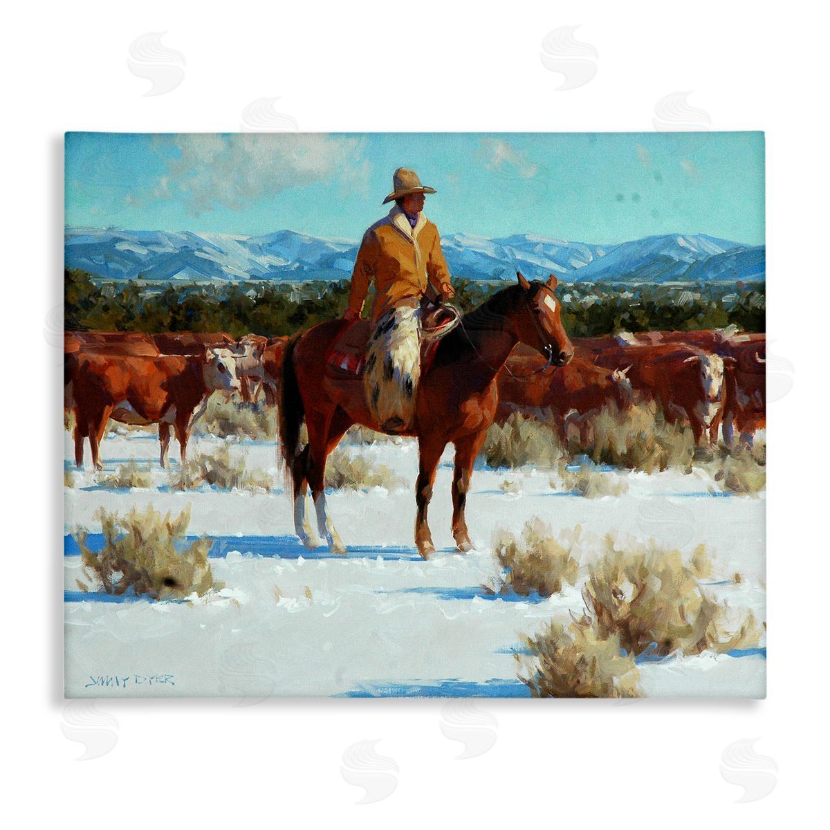Jimmy Dyer Winter Cowboy Cattle Landscape