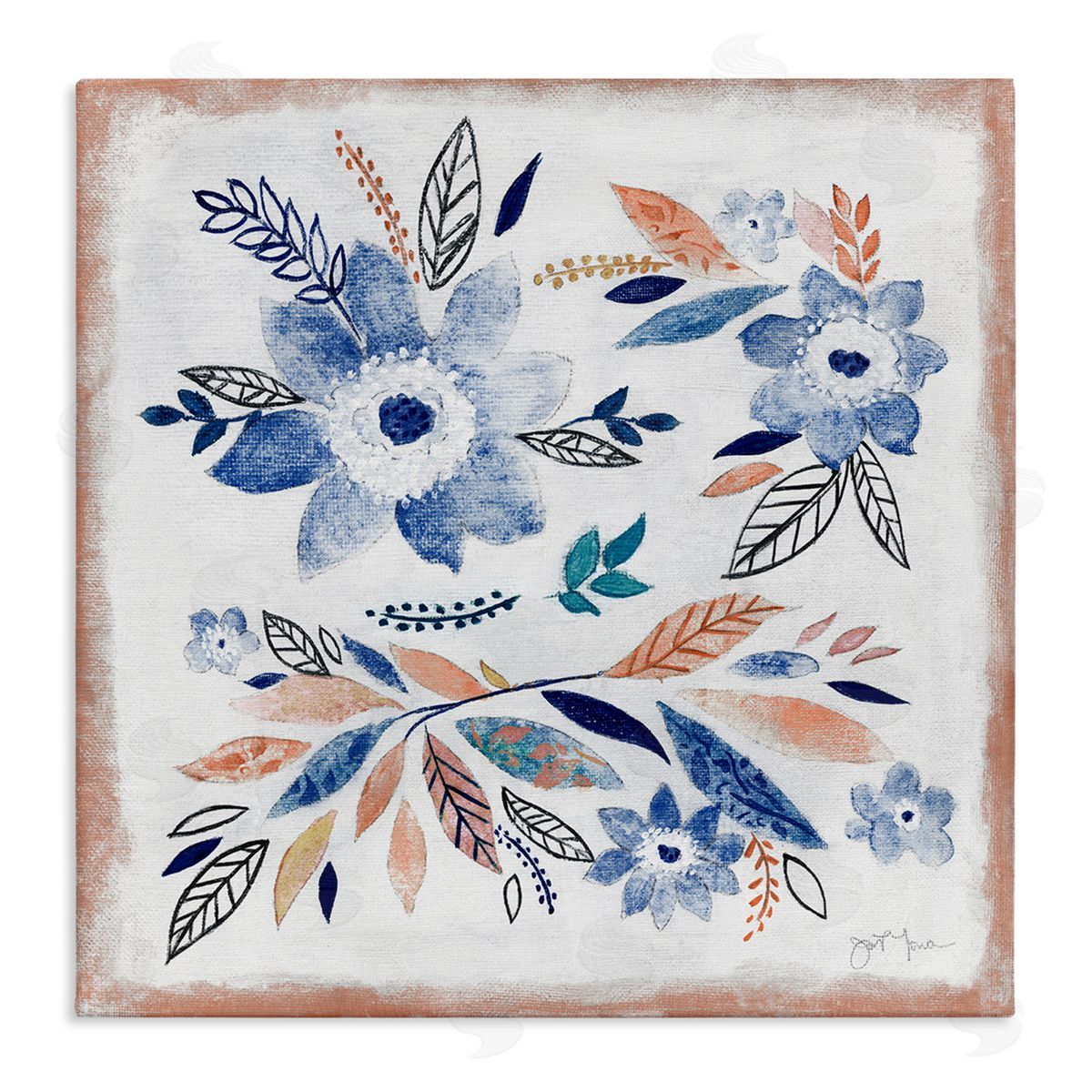Janet Tava Boho Flower Leaf Arrangement Stretched Canvas Wall Art Print