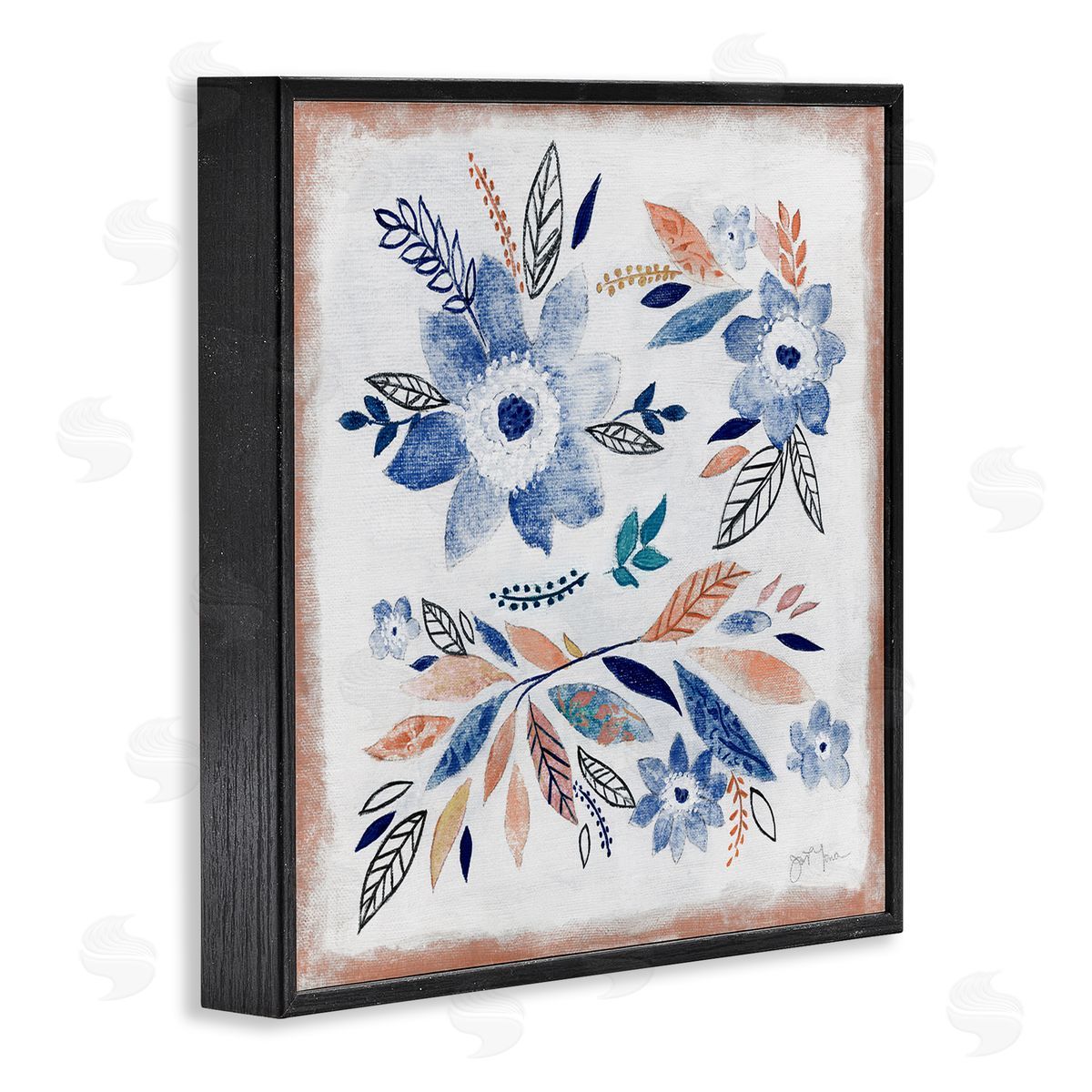 Janet Tava Boho Flower Leaf Arrangement Black Framed Glicee Wall Art Print